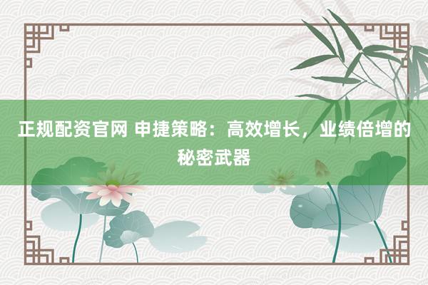 正规配资官网 申捷策略：高效增长，业绩倍增的秘密武器