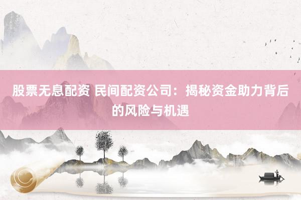 股票无息配资 民间配资公司：揭秘资金助力背后的风险与机遇