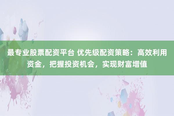 最专业股票配资平台 优先级配资策略：高效利用资金，把握投资机会，实现财富增值