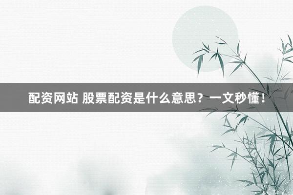 配资网站 股票配资是什么意思？一文秒懂！