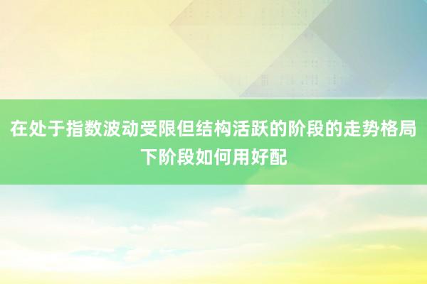 在处于指数波动受限但结构活跃的阶段的走势格局下阶段如何用好配