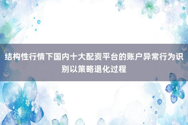 结构性行情下国内十大配资平台的账户异常行为识别以策略退化过程