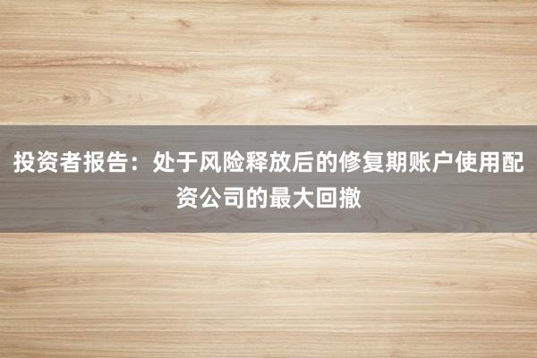 投资者报告：处于风险释放后的修复期账户使用配资公司的最大回撤